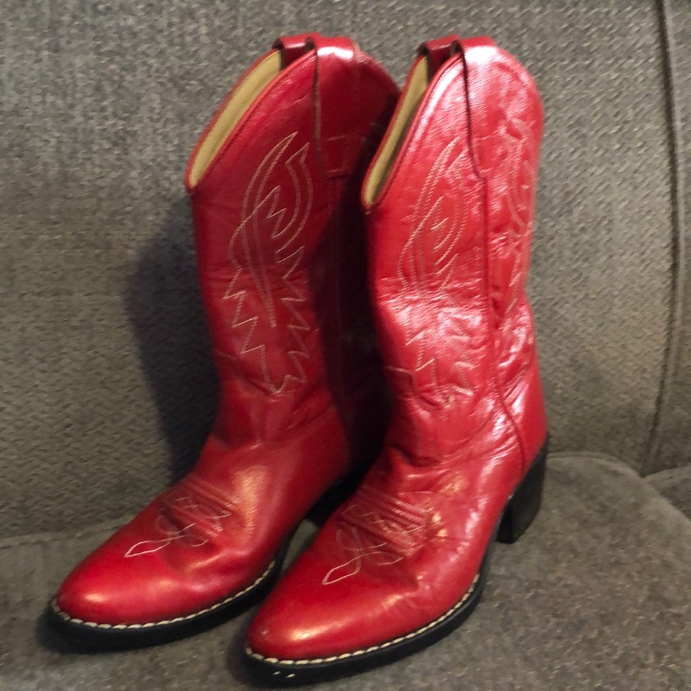 Old west child’s cowboy boots red leather size 3